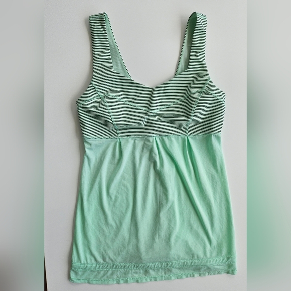 Lululemon Tank Top 6 Mint Green Black Stripe Drawstring Ruffle Bottom Seafoam - Picture 14 of 14